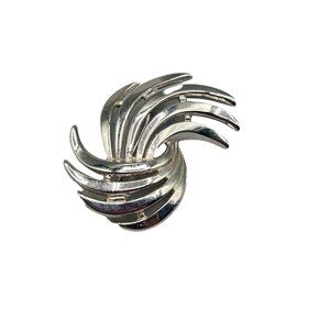Signed Trifari Shiny Silver Tone Pin Brooch Abstract Design Collectible Jewelry